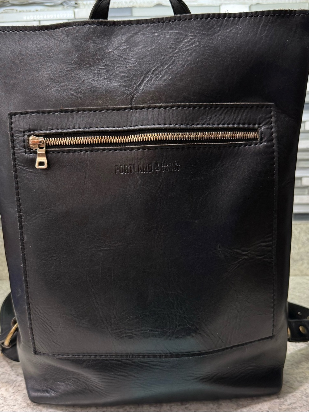 Portland Leather Black Women's Laptop Backpack with Front Zip Pocket